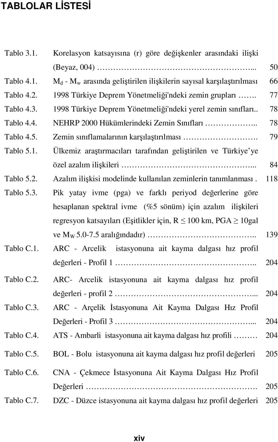 . 78 Tablo 4.5. Zemin sınıflamalarının karşılaştırılması. 79 Tablo 5.1. Ülkemiz araştırmacıları tarafından geliştirilen ve Türkiye ye özel azalım ilişkileri... 84 Tablo 5.2.