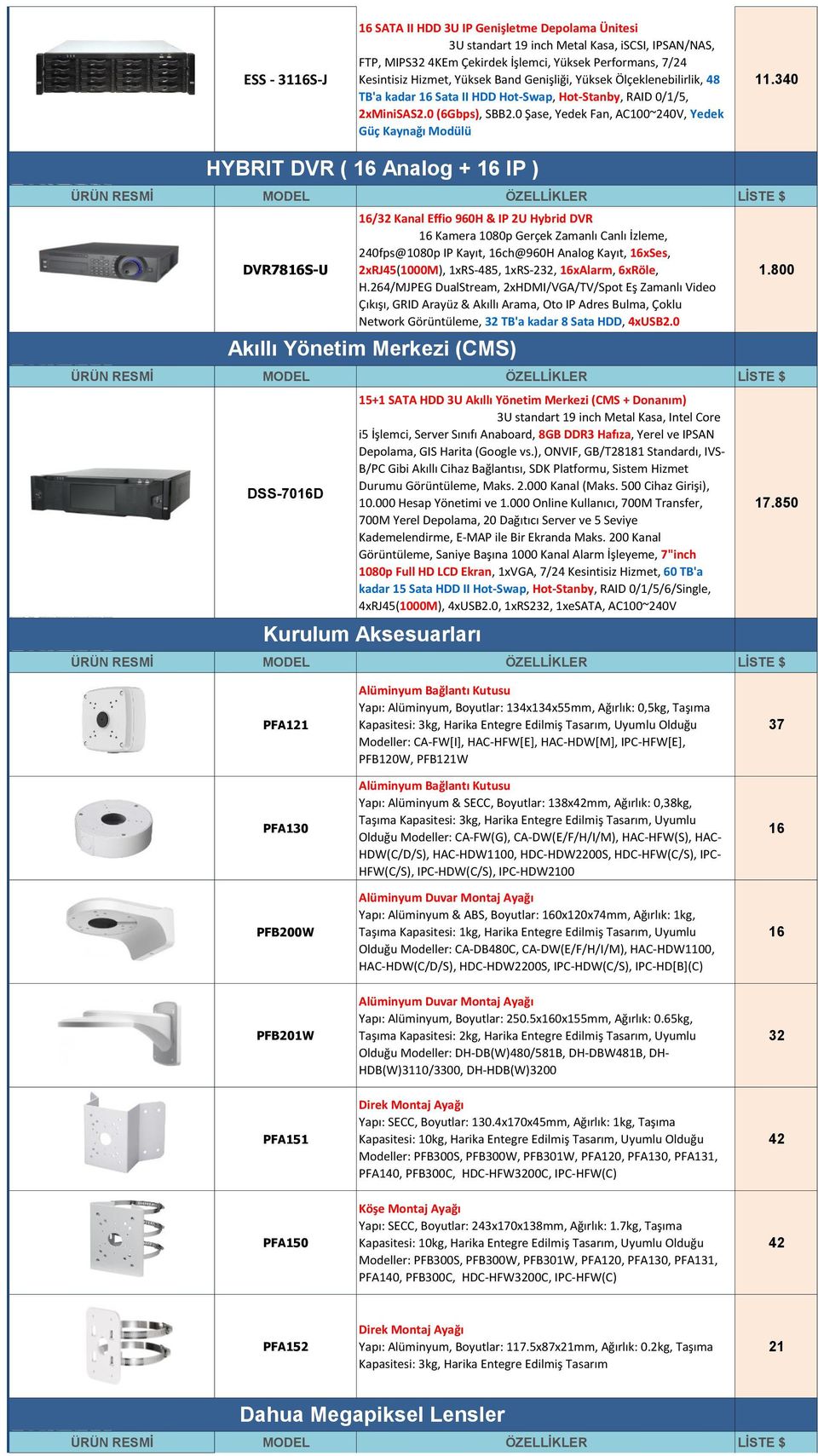 340 HYBRIT DVR ( 16 Analog + 16 IP ) DVR7816S-U 16/32 Kanal Effio 960H & IP 2U Hybrid DVR 16 Kamera 1080p Gerçek Zamanlı Canlı İzleme, 240fps@1080p IP Kayıt, 16ch@960H Analog Kayıt, 16xSes,