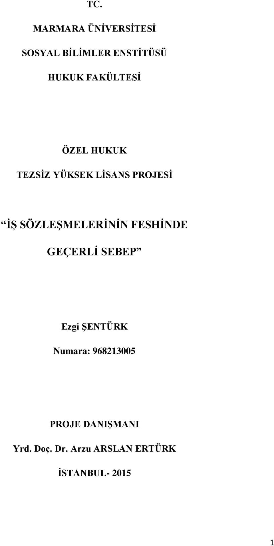 SÖZLEŞMELERİNİN FESHİNDE GEÇERLİ SEBEP Ezgi ŞENTÜRK Numara: