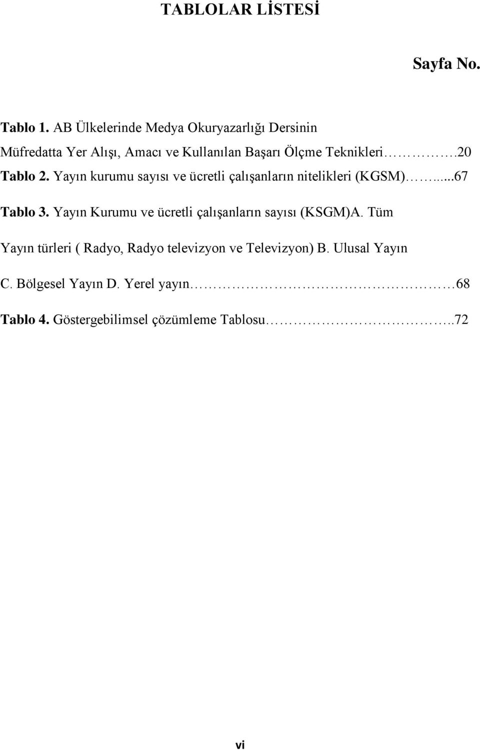 20 Tablo 2. Yayın kurumu sayısı ve ücretli çalışanların nitelikleri (KGSM)...67 Tablo 3.