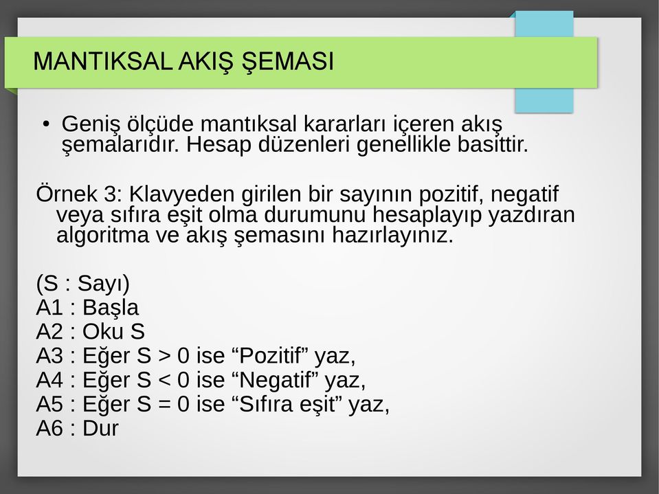 Örnek 3: Klavyeden girilen bir sayının pozitif, negatif veya sıfıra eşit olma durumunu hesaplayıp