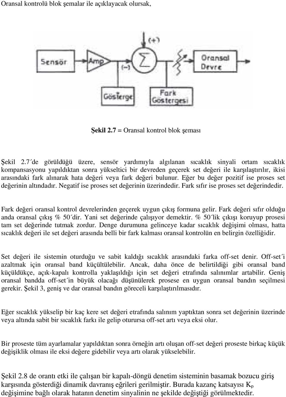 alınarak hata değeri veya fark değeri bulunur. Eğer bu değer pozitif ise proses set değerinin altındadır. Negatif ise proses set değerinin üzerindedir. Fark sıfır ise proses set değerindedir.