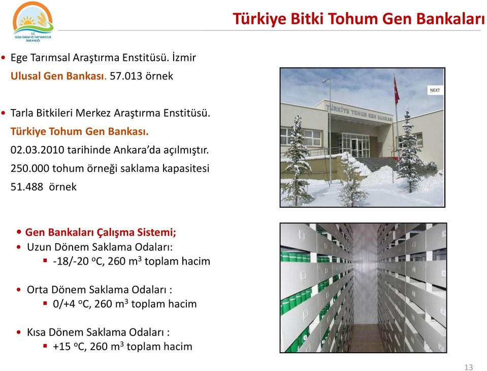 2010 tarihinde Ankara da açılmıştır. 250.000 tohum örneği saklama kapasitesi 51.