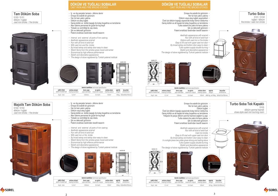 Internal and external all parts of iron castıng Aesthetic appearance enamel With cast iron and fire bricks By broad astray and astray door easy to clean Watch flame from fire window gives mood cold