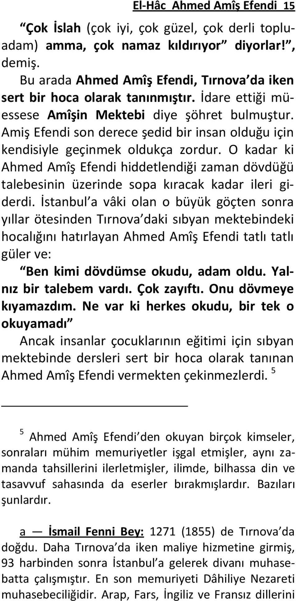 Amiş Efendi son derece şedid bir insan olduğu için kendisiyle geçinmek oldukça zordur. O kadar ki Ahmed Amîş Efendi hiddetlendiği zaman dövdüğü talebesinin üzerinde sopa kıracak kadar ileri giderdi.