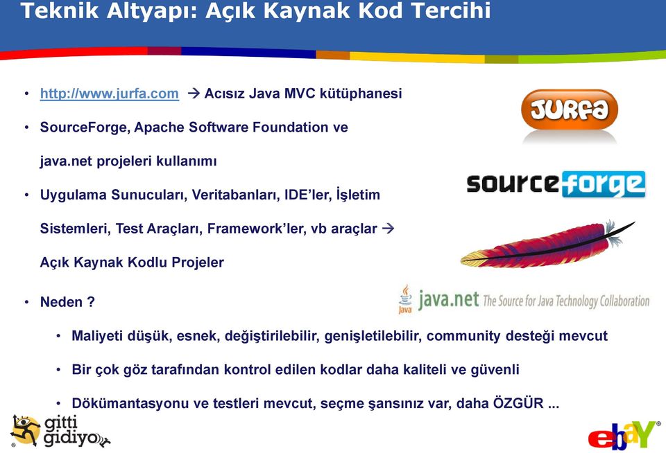 net projeleri kullanımı Uygulama Sunucuları, Veritabanları, IDE ler, İşletim Sistemleri, Test Araçları, Framework ler, vb araçlar