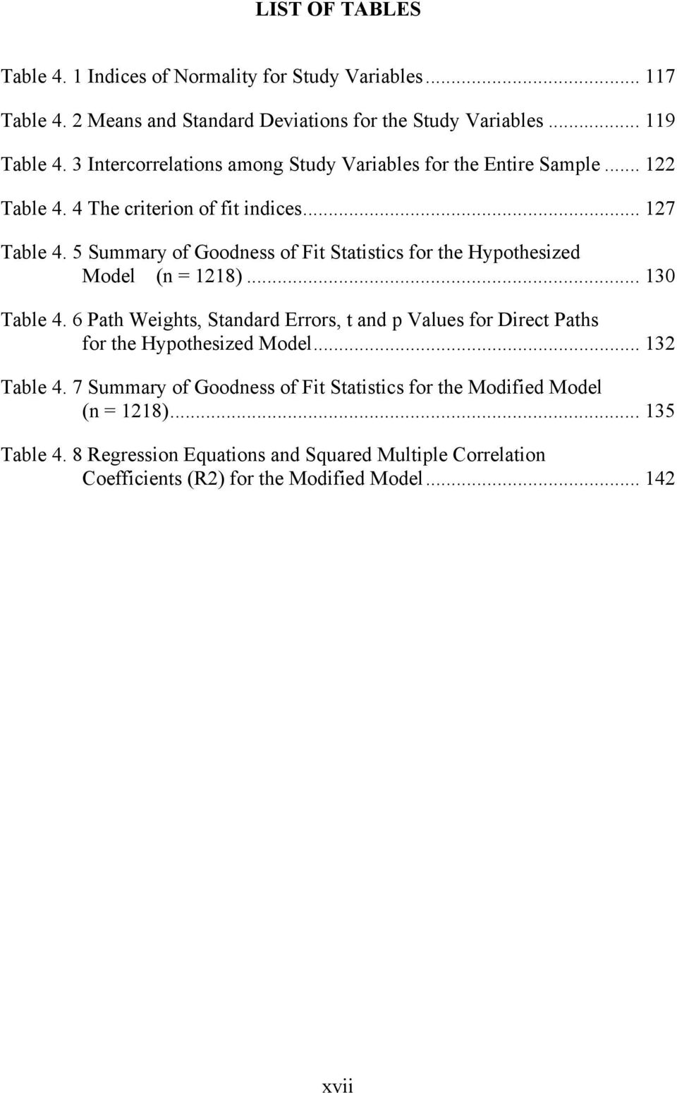 5 Summary of Goodness of Fit Statistics for the Hypothesized Model (n = 1218)... 130 Table 4.