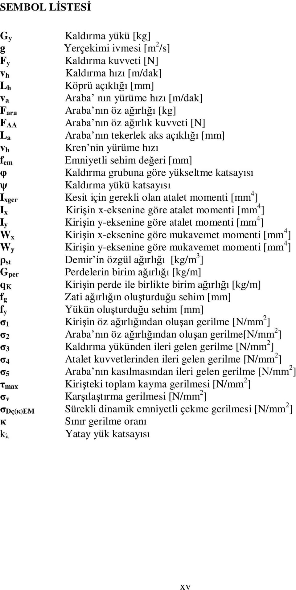 Kaldırma yükü katsayısı I xger Kesit için gerekli olan atalet momenti [mm 4 ] I x Kirişin x-eksenine göre atalet momenti [mm 4 ] I y Kirişin y-eksenine göre atalet momenti [mm 4 ] W x Kirişin