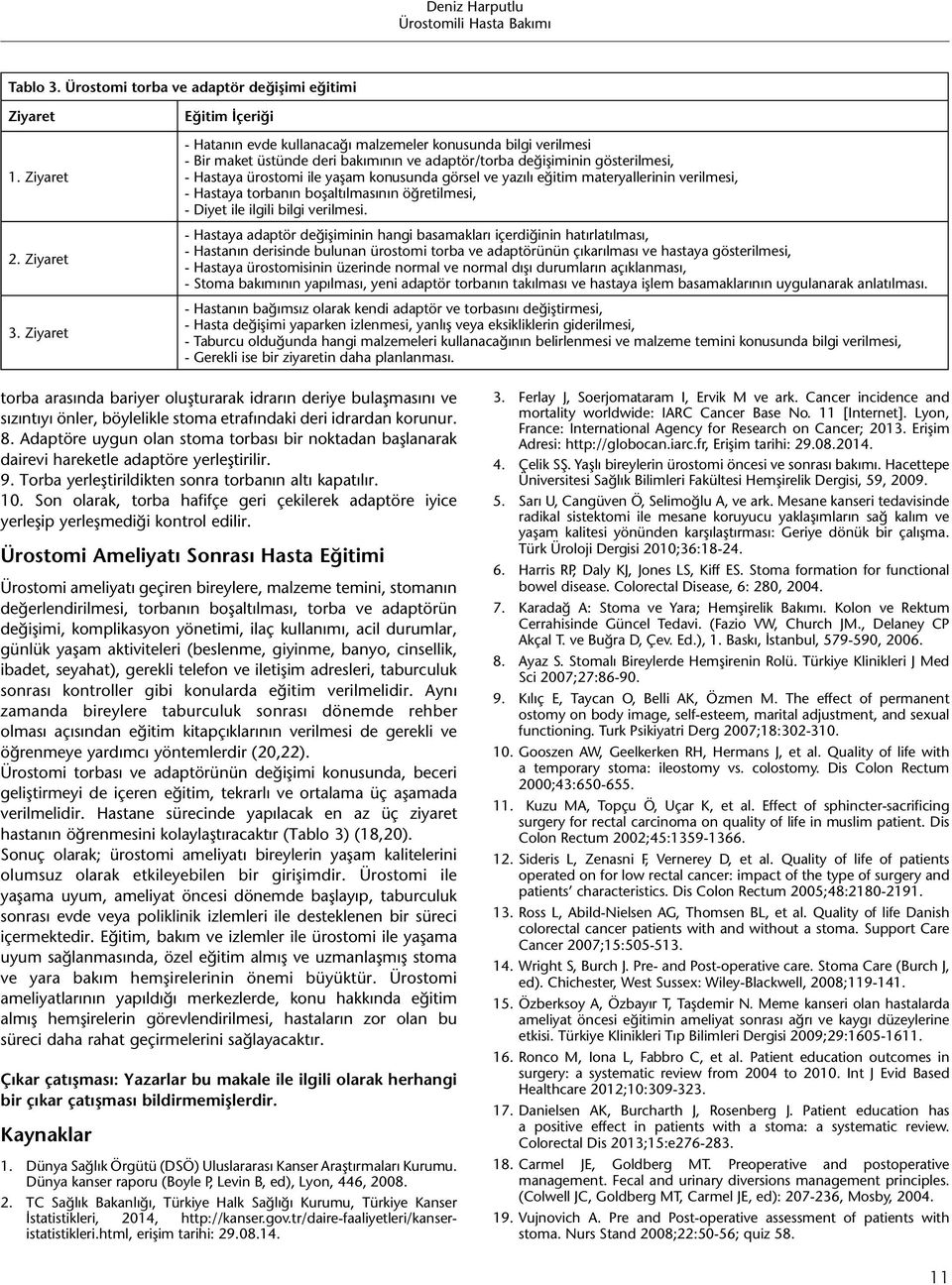 konusunda görsel ve yazılı eğitim materyallerinin verilmesi, - Hastaya torbanın boşaltılmasının öğretilmesi, - Diyet ile ilgili bilgi verilmesi.