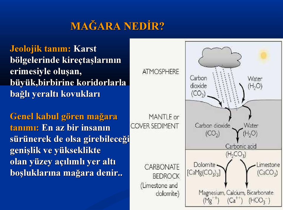 büyük,birbirine koridorlarla bağlı yeraltı kovukları Genel kabul gören