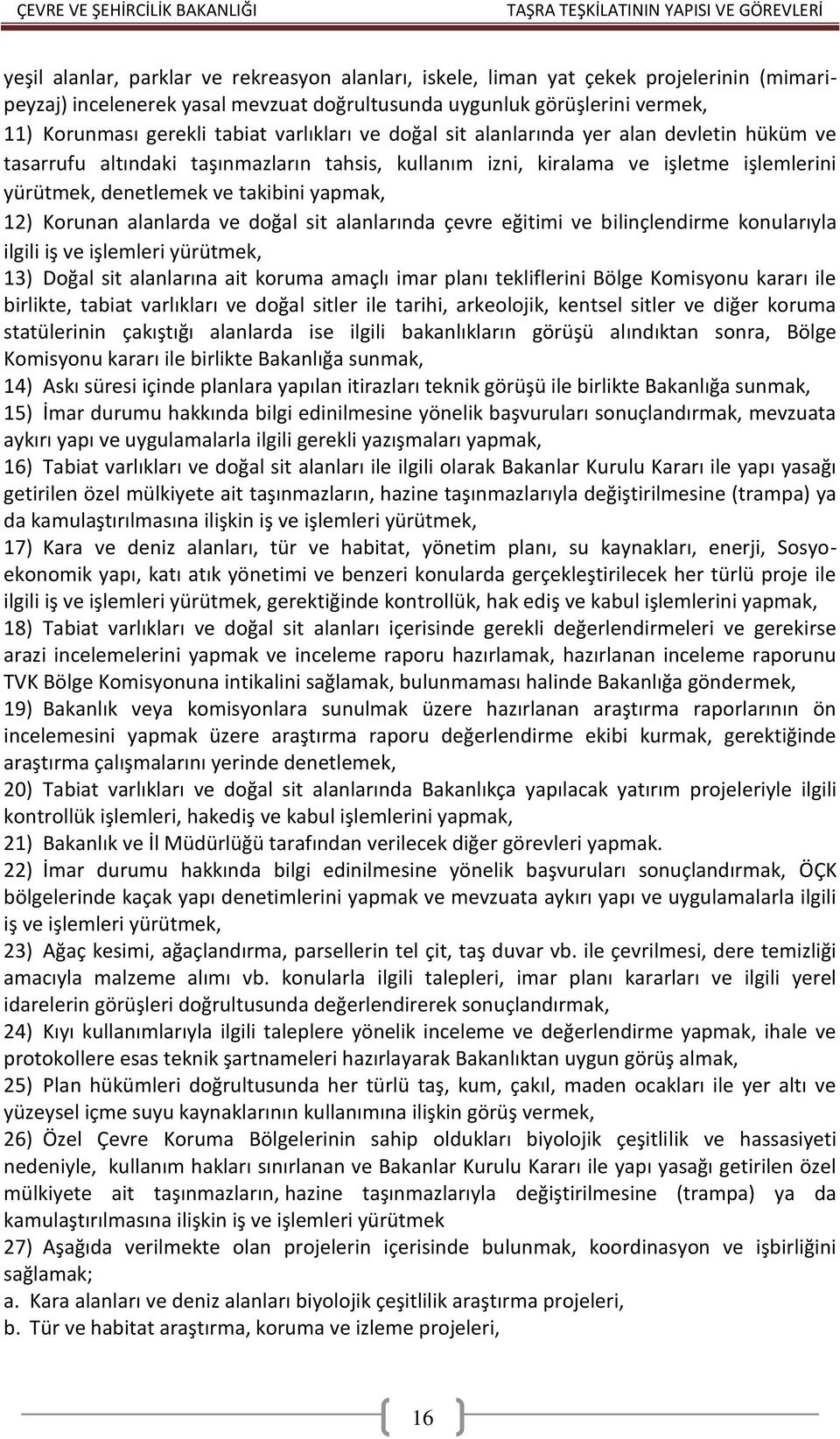 Korunan alanlarda ve doğal sit alanlarında çevre eğitimi ve bilinçlendirme konularıyla ilgili iş ve işlemleri yürütmek, 13) Doğal sit alanlarına ait koruma amaçlı imar planı tekliflerini Bölge