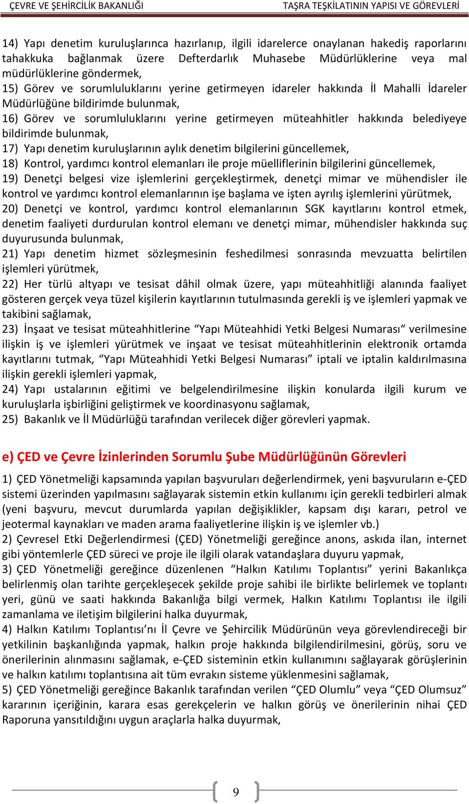 bildirimde bulunmak, 17) Yapı denetim kuruluşlarının aylık denetim bilgilerini güncellemek, 18) Kontrol, yardımcı kontrol elemanları ile proje müelliflerinin bilgilerini güncellemek, 19) Denetçi