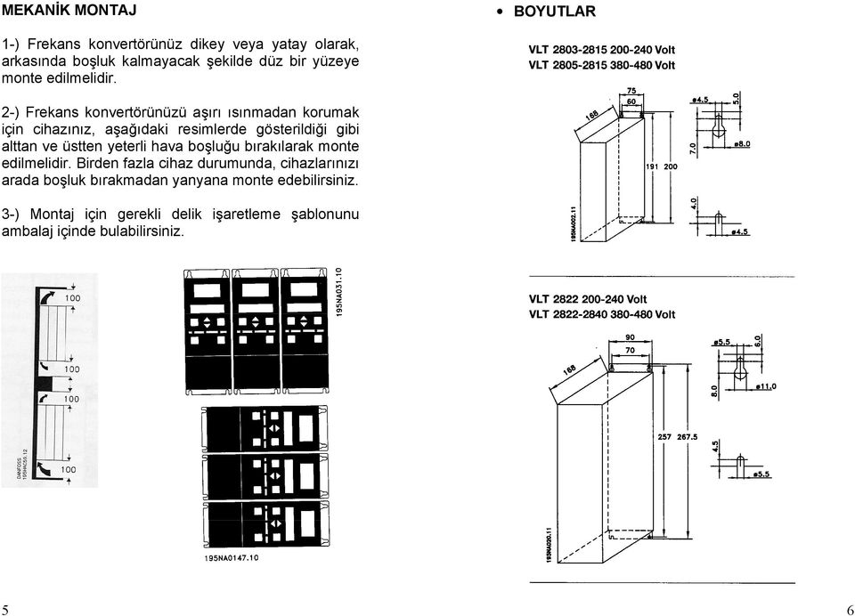 2-) Frekans konvertörünüzü aşırı ısınmadan korumak için cihazınız, aşağıdaki resimlerde gösterildiği gibi alttan ve üstten