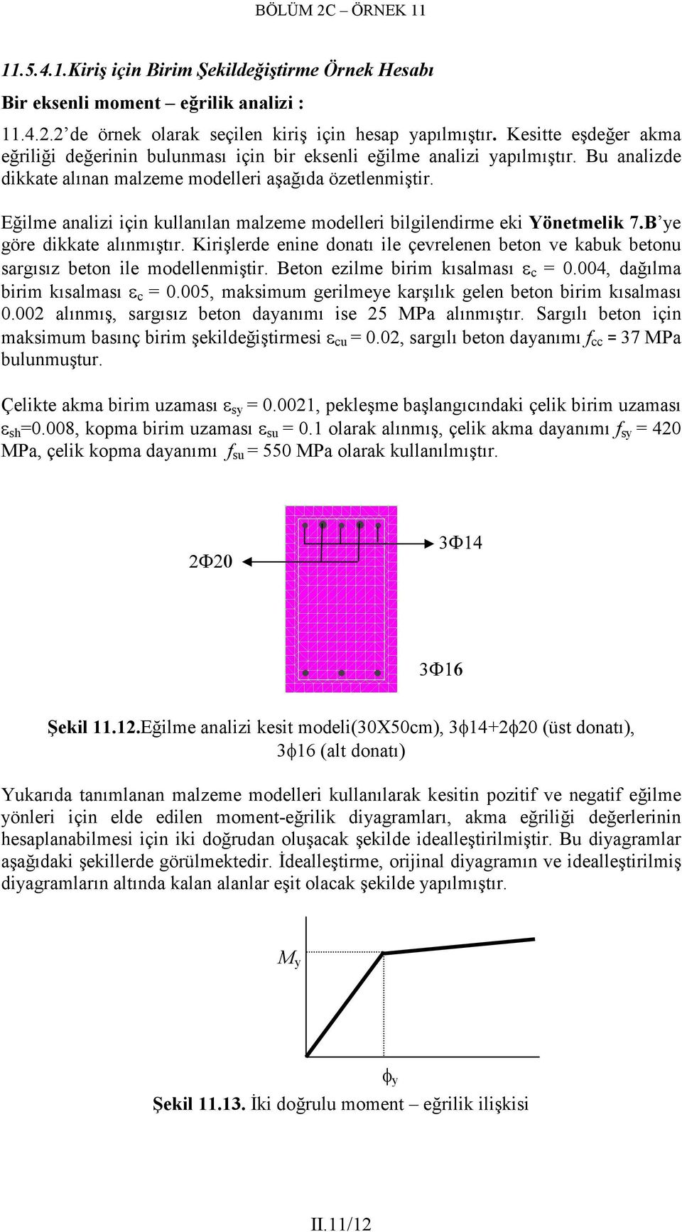 Eğilme analizi için kullanılan malzeme modelleri bilgilendirme eki Yönetmelik 7.B ye göre dikkate alınmıştır.