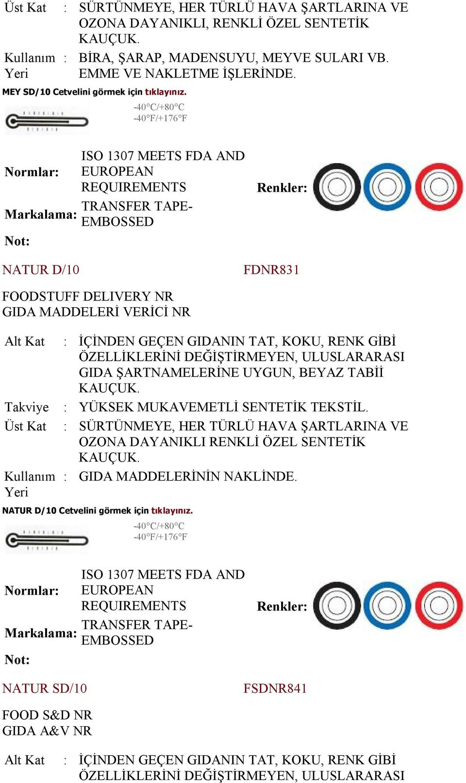 ÖZELLİKLERİNİ DEĞİŞTİRMEYEN, ULUSLARARASI GIDA ŞARTNAMELERİNE UYGUN, BEYAZ TABİİ : YÜKSEK MUKAVEMETLİ SENTETİK TEKSTİL.