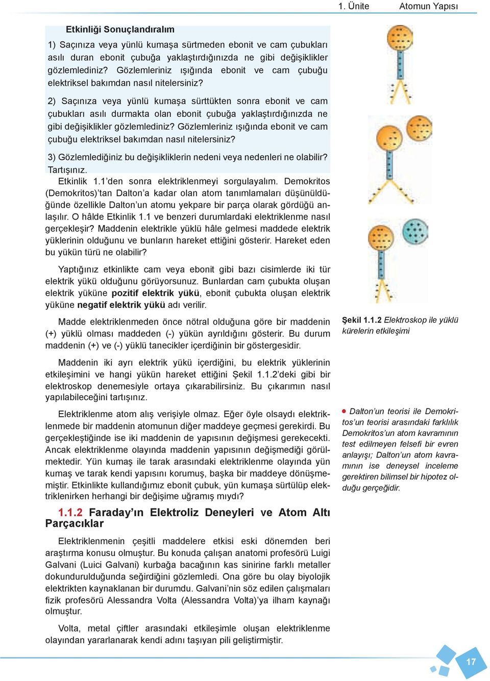 2) Saçınıza veya yünlü kumaşa sürttükten sonra ebonit ve cam çubukları asılı durmakta olan ebonit çubuğa yaklaştırdığınızda ne gibi değişiklikler gözlemlediniz?