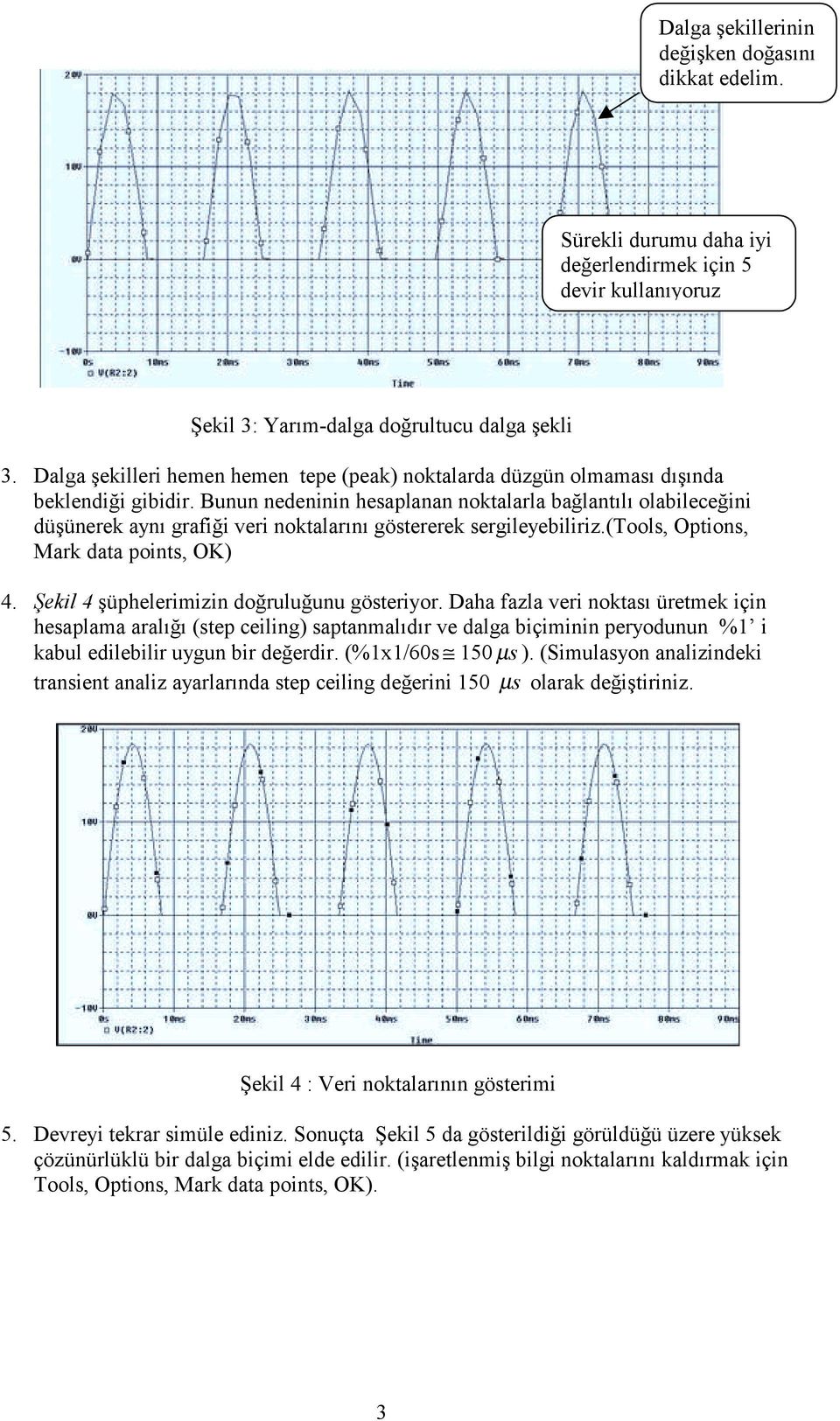 Bunun nedeninin hesaplanan noktalarla bağlantılı olabileceğini düşünerek aynı grafiği veri noktalarını göstererek sergileyebiliriz.(tools, Options, Mark data points, OK) 4.