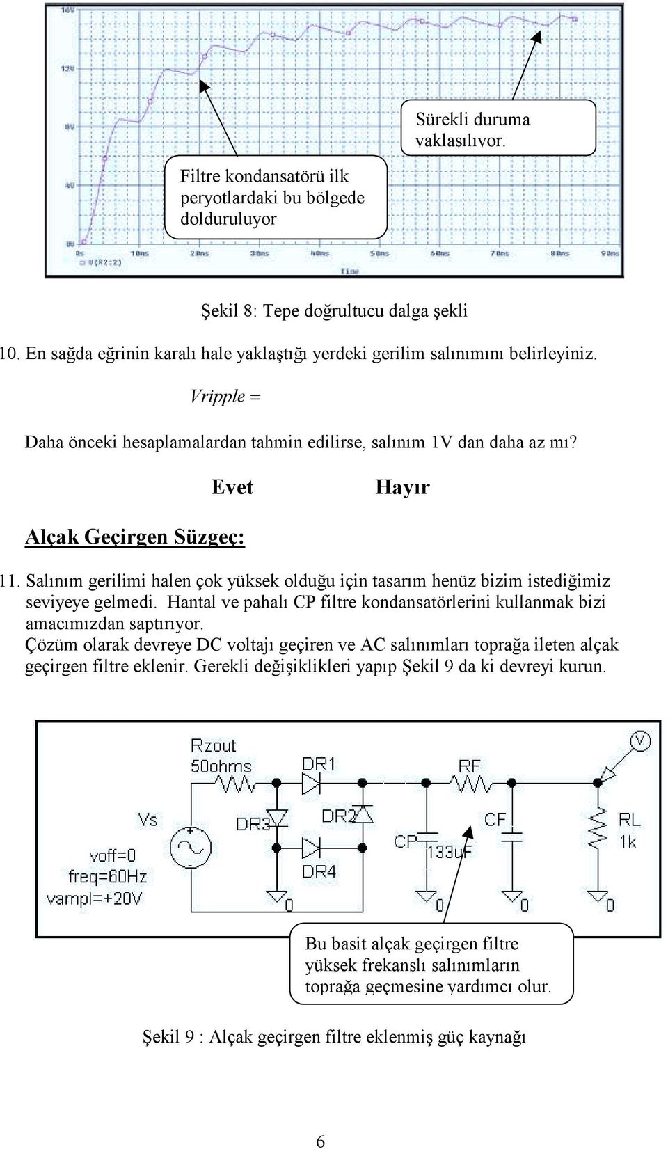 Salınım gerilimi halen çok yüksek olduğu için tasarım henüz bizim istediğimiz seviyeye gelmedi. Hantal ve pahalı CP filtre kondansatörlerini kullanmak bizi amacımızdan saptırıyor.