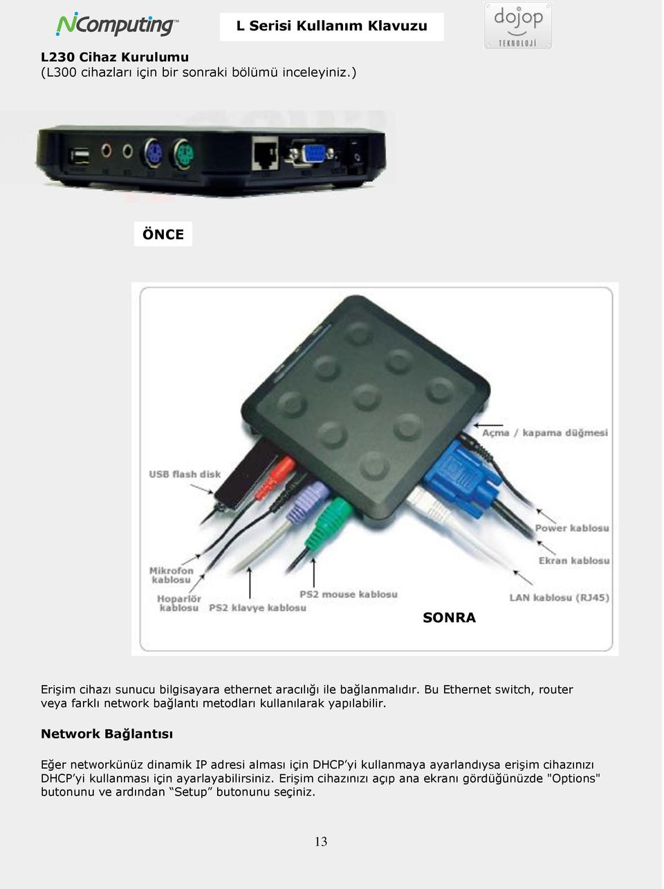 Bu Ethernet switch, router veya farklı network bağlantı metodları kullanılarak yapılabilir.