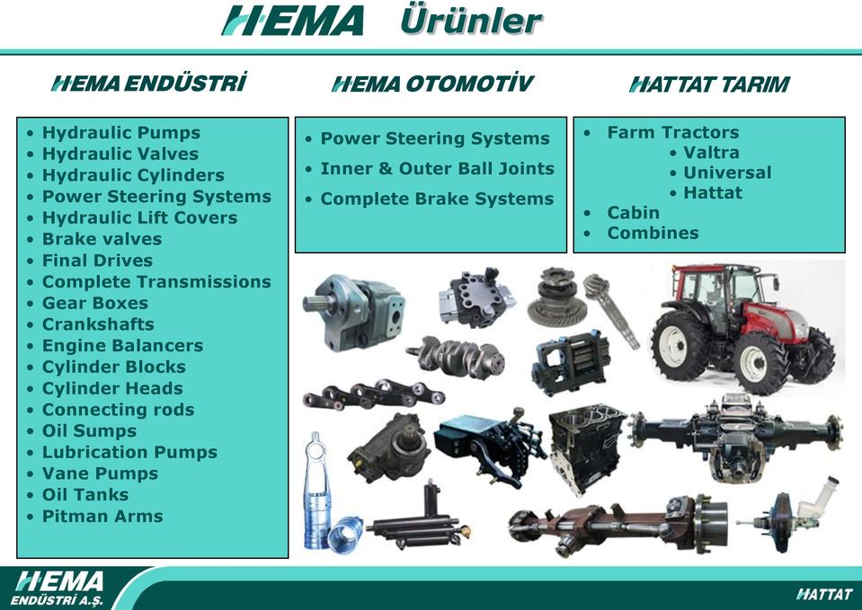 Cylinder Heads Connecting rods Oil Sumps Lubrication Pumps Vane Pumps Oil Tanks Pitman Arms Power Steering