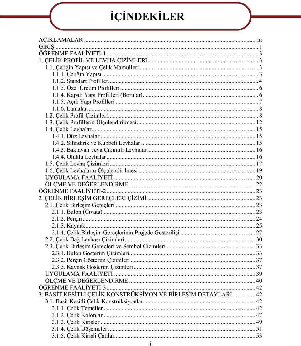 .. 12 1.4. Çelik Levhalar... 15 1.4.1. Düz Levhalar... 15 1.4.2. Silindirik ve Kubbeli Levhalar... 15 1.4.3. Baklavalı veya Çıkıntılı Levhalar... 16 1.4.4. Oluklu Levhalar... 16 1.5. Çelik Levha Çizimleri.