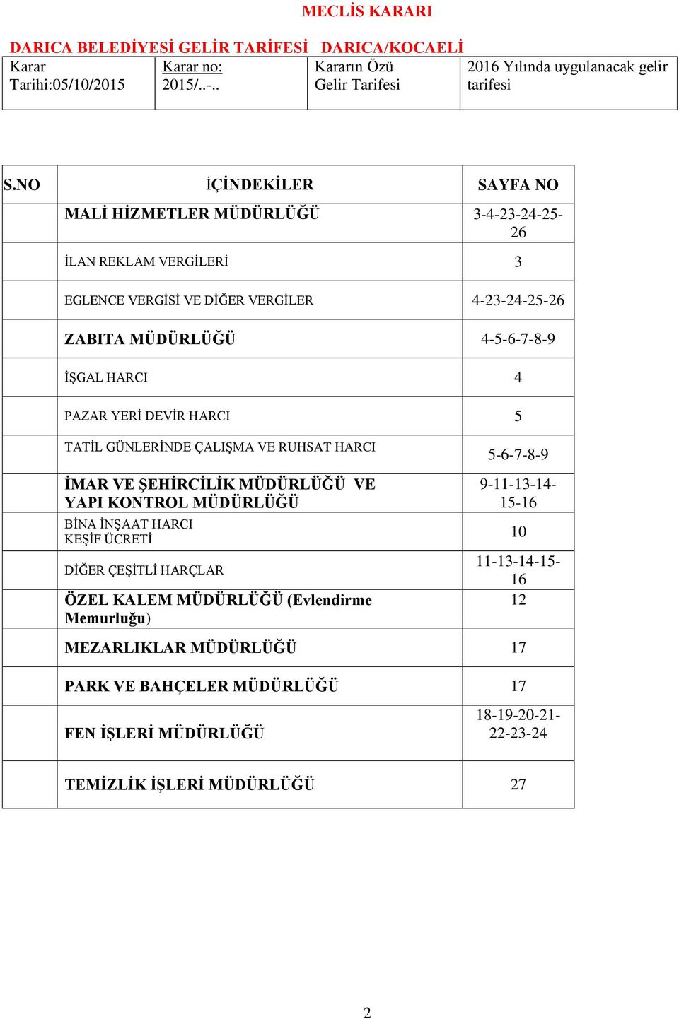 MÜDÜRLÜĞÜ 4-5-6-7-8-9 İŞGAL HARCI 4 PAZAR YERİ DEVİR HARCI 5 TATİL GÜNLERİNDE ÇALIŞMA VE RUHSAT HARCI İMAR VE ŞEHİRCİLİK MÜDÜRLÜĞÜ VE YAPI KONTROL