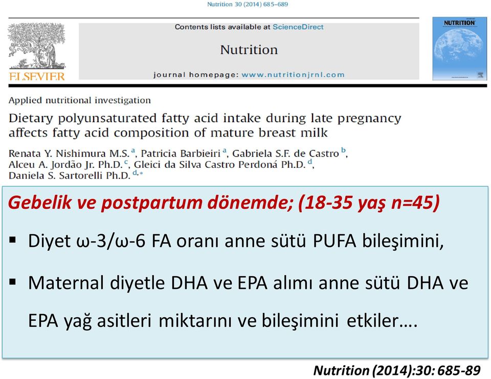 diyetle DHA ve EPA alımı anne sütü DHA ve EPA yağ