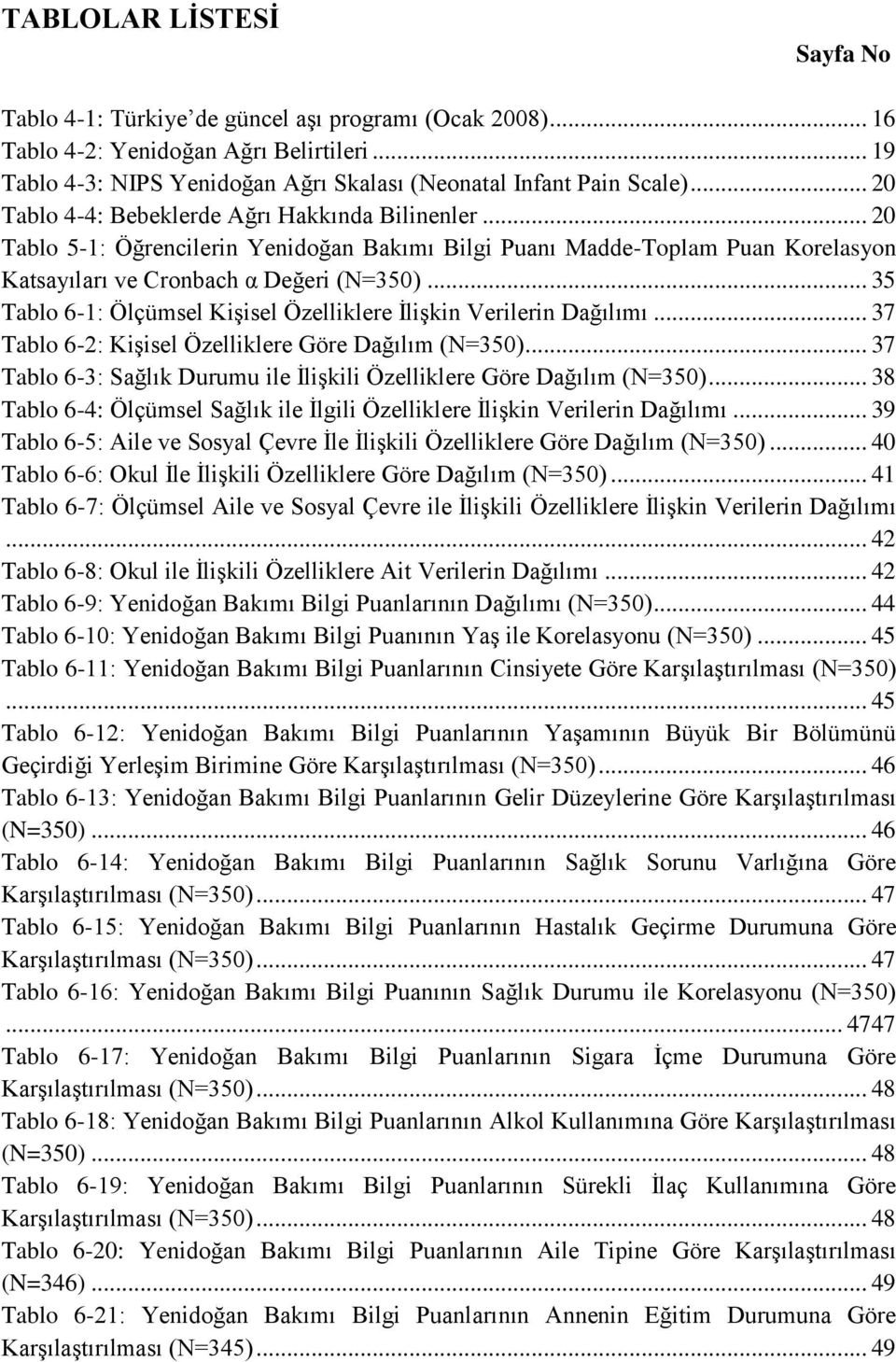 .. 35 Tablo 6-1: Ölçümsel Kişisel Özelliklere İlişkin Verilerin Dağılımı... 37 Tablo 6-2: Kişisel Özelliklere Göre Dağılım (N=350).