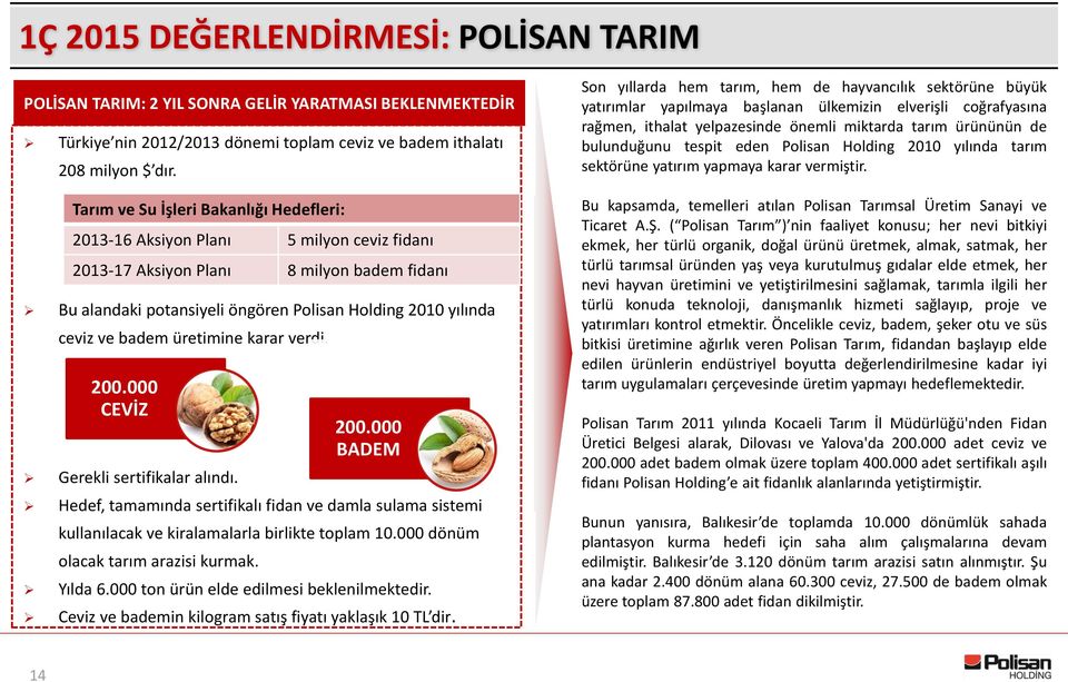 badem üretimine karar verdi. 200.000 CEVİZ Gerekli sertifikalar alındı. Hedef, tamamında sertifikalı fidan ve damla sulama sistemi kullanılacak ve kiralamalarla birlikte toplam 10.