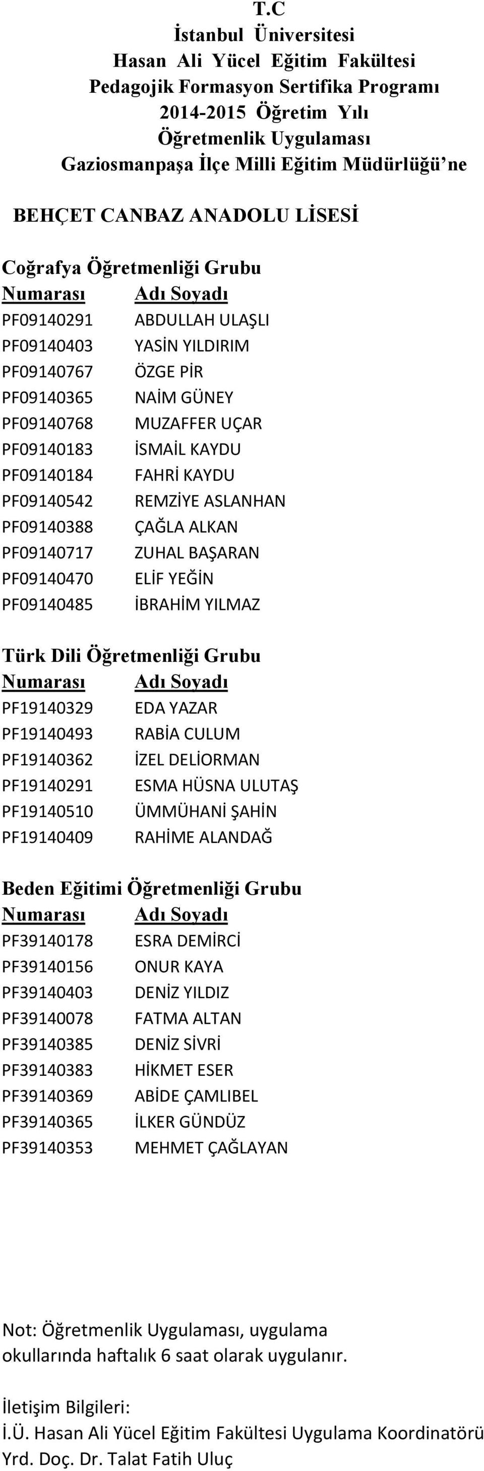 PF09140184 FAHRİ KAYDU PF09140542 REMZİYE ASLANHAN PF09140388 ÇAĞLA ALKAN PF09140717 ZUHAL BAŞARAN PF09140470 ELİF YEĞİN PF09140485 İBRAHİM YILMAZ Türk Dili Öğretmenliği Grubu PF19140329 EDA YAZAR