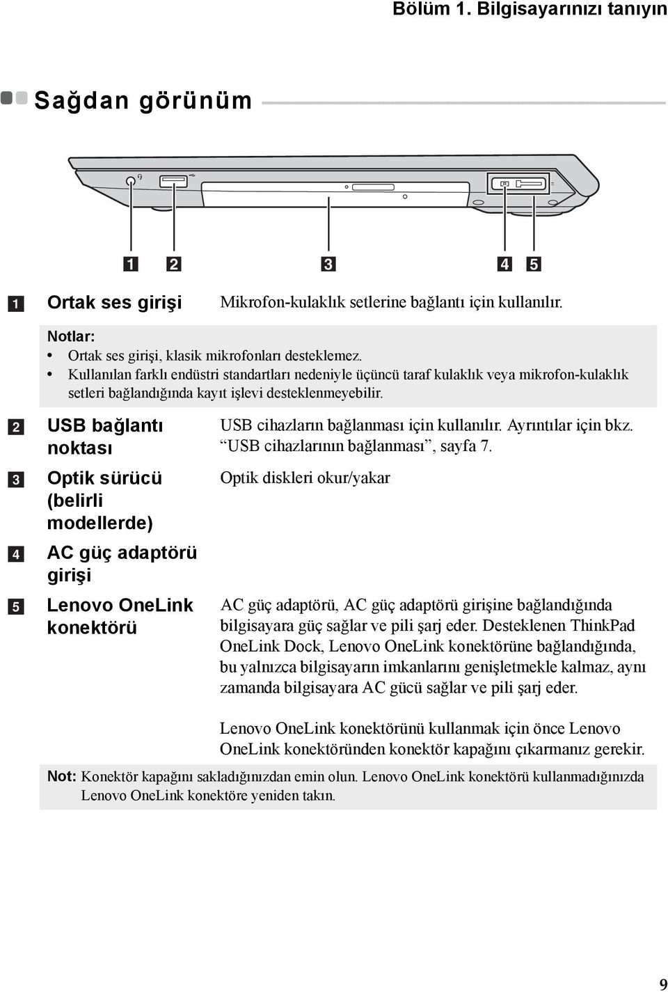 - - - - - - - - - - - - - 1 2 3 4 5 a Ortak ses girişi Mikrofon-kulaklık setlerine bağlantı için kullanılır. Notlar: Ortak ses girişi, klasik mikrofonları desteklemez.