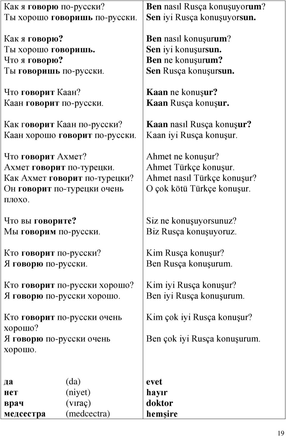 Кто говорит по-русски? Я говорю по-русски. Кто говорит по-русски хорошо? Я говорю по-русски хорошо. Кто говорит по-русски очень хорошо? Я говорю по-русски очень хорошо. Ben nasıl Rusça konuşuyorum?