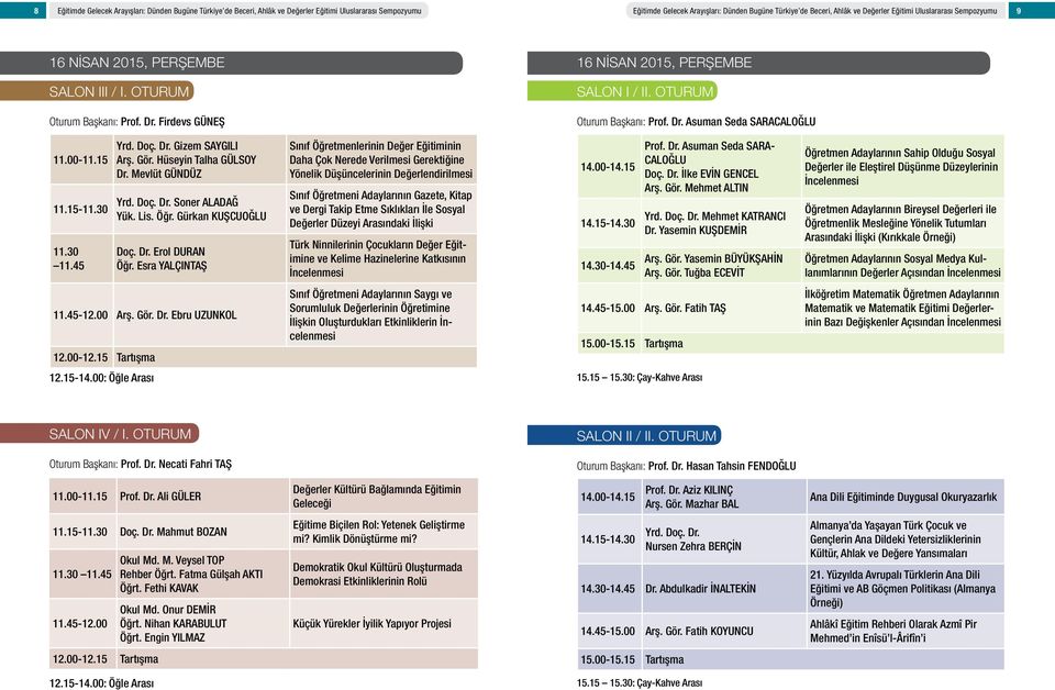 00-11.15 11.15-11.30 11.30 11.45 Yrd. Doç. Dr. Gizem SAYGILI Arş. Gör. Hüseyin Talha GÜLSOY Dr. Mevlüt GÜNDÜZ Yrd. Doç. Dr. Soner ALADAĞ Yük. Lis. Öğr. Gürkan KUŞCUOĞLU Doç. Dr. Erol DURAN Öğr.