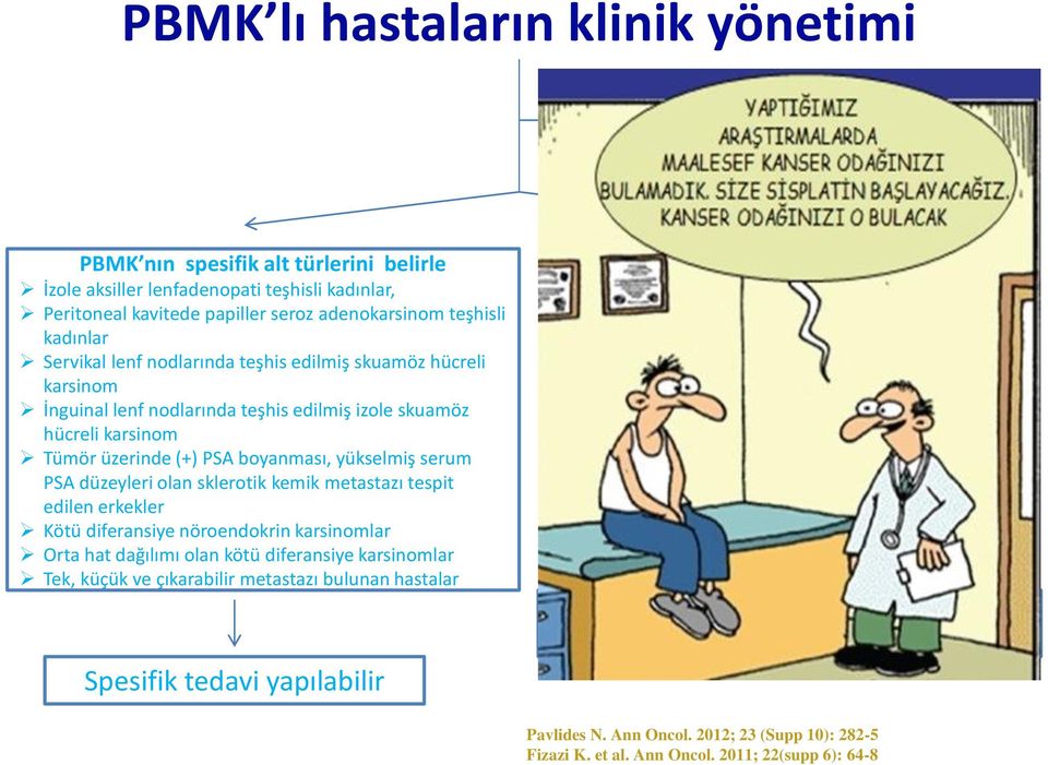 lenf nodlarında teşhis edilmiş izole skuamöz hücreli karsinom Tümör üzerinde (+) PSA boyanması, yükselmiş serum PSA düzeyleri olan sklerotik kemik metastazı tespit edilen erkekler Kötü diferansiye