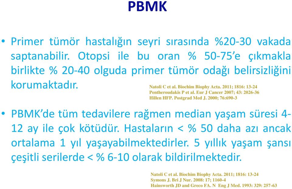 2011; 1816: 13-24 Pentheroudakis P et al. Eur J Cancer 2007; 43: 2026-36 Hillen HFP. Postgrad Med J.