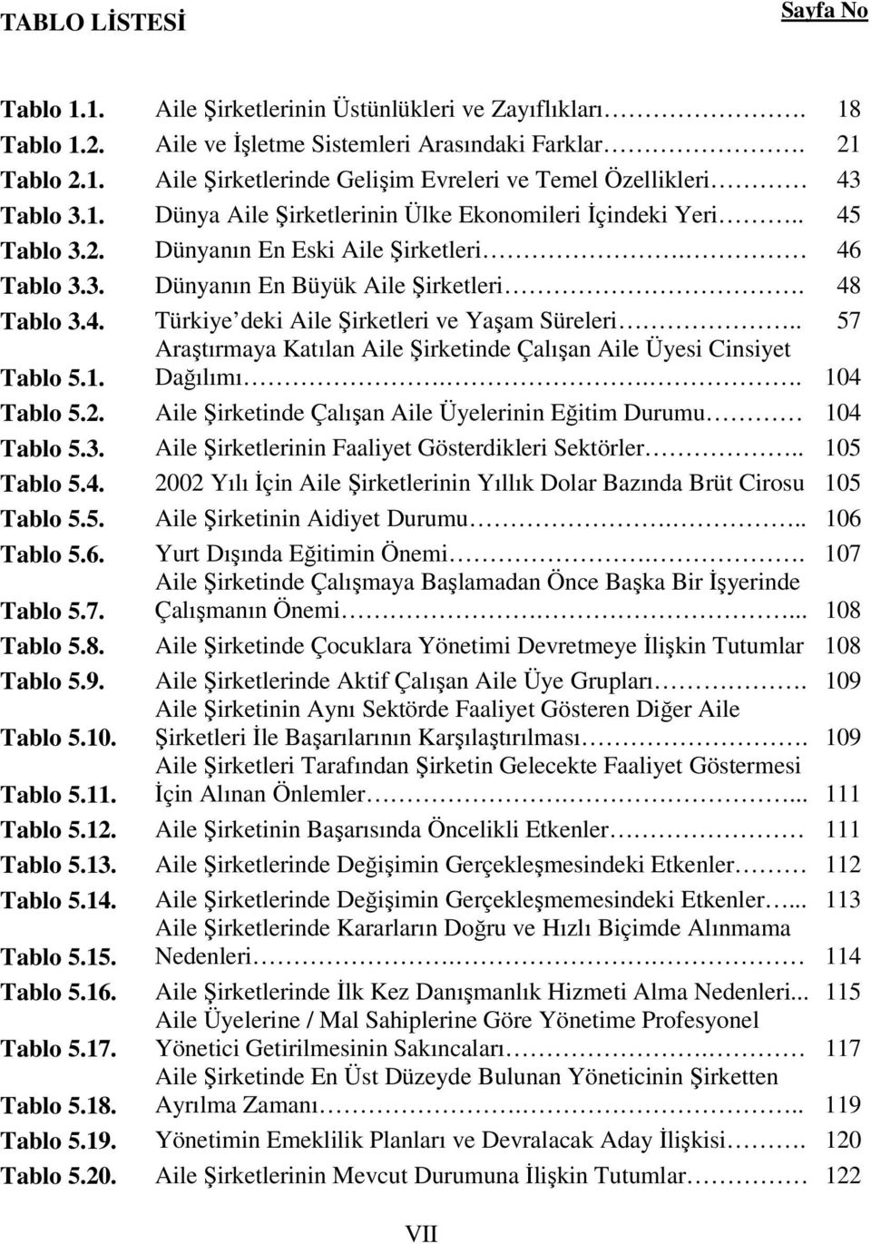 . 57 Araştırmaya Katılan Aile Şirketinde Çalışan Aile Üyesi Cinsiyet Tablo 5.1. Dağılımı... 104 Tablo 5.2. Aile Şirketinde Çalışan Aile Üyelerinin Eğitim Durumu 104 Tablo 5.3.