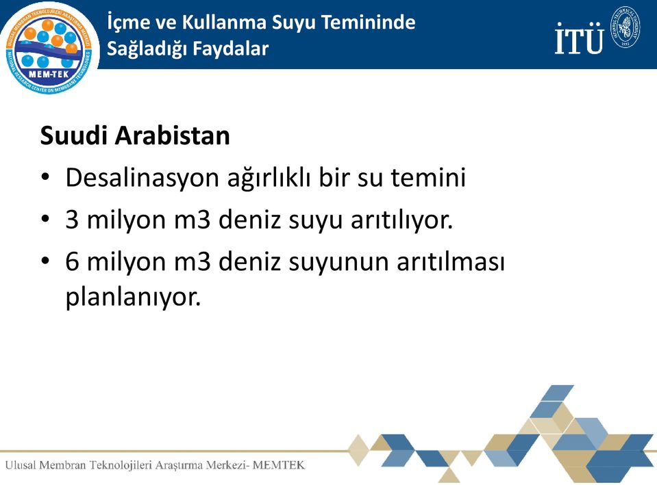 ağırlıklı bir su temini 3 milyon m3 deniz suyu