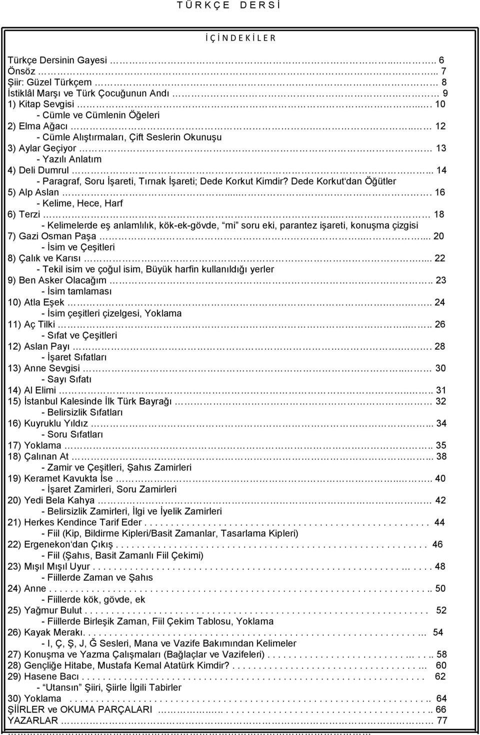 .. 14 - Paragraf, Soru ĠĢareti, Tırnak ĠĢareti; Dede Korkut Kimdir? Dede Korkut dan Öğütler 5) Alp Aslan.... 16 - Kelime, Hece, Harf 6) Terzi.