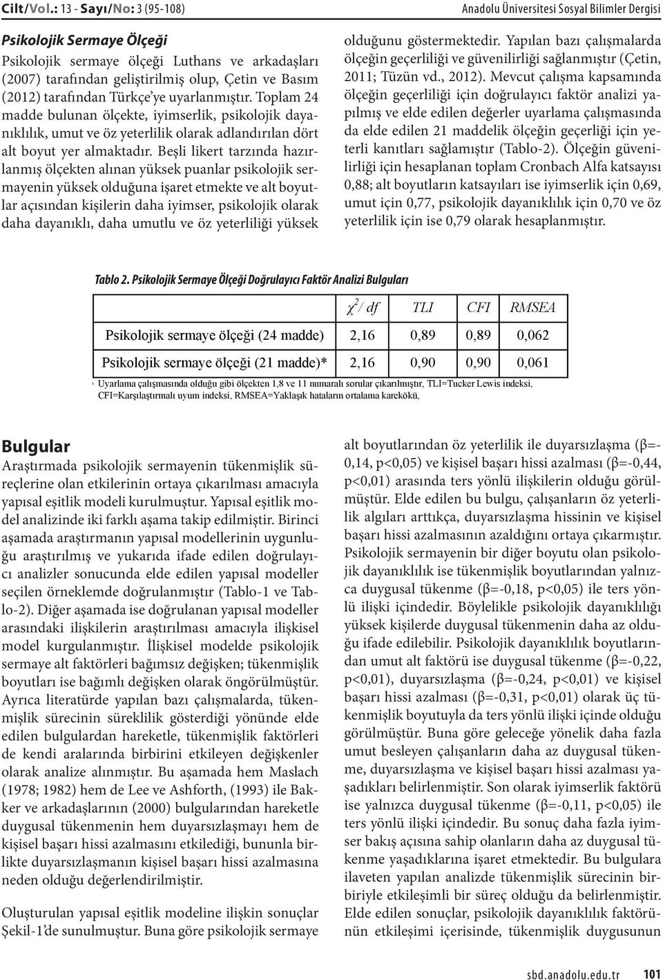 Toplam 24 madde bulunan ölçekte, iyimserlik, psikolojik dayanıklılık, umut ve öz yeterlilik olarak adlandırılan dört alt boyut yer almaktadır.