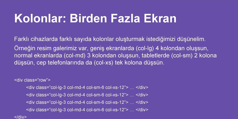 (col-sm) 2 kolona düşsün, cep telefonlarında da (col-xs) tek kolona düşsün.