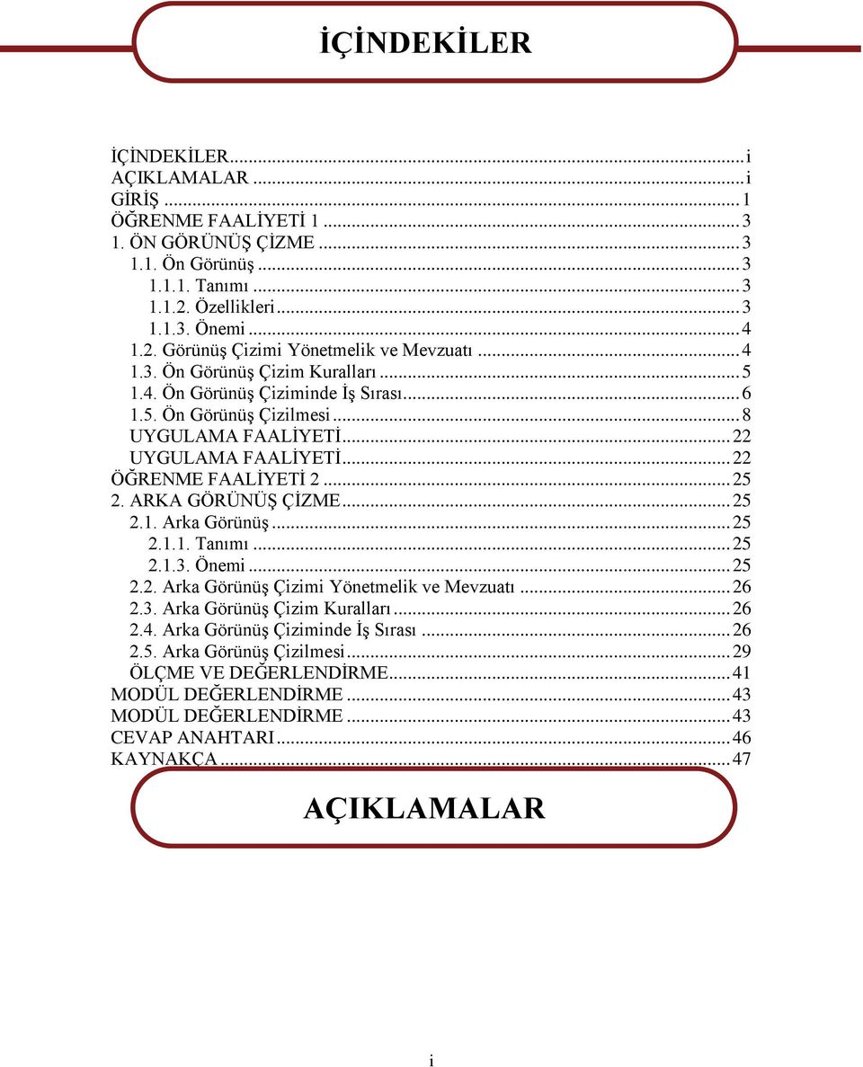 ARKA GÖRÜNÜġ ÇĠZME... 25 2.1. Arka GörünüĢ... 25 2.1.1. Tanımı... 25 2.1.3. Önemi... 25 2.2. Arka GörünüĢ Çizimi Yönetmelik ve Mevzuatı... 26 2.3. Arka GörünüĢ Çizim Kuralları... 26 2.4.