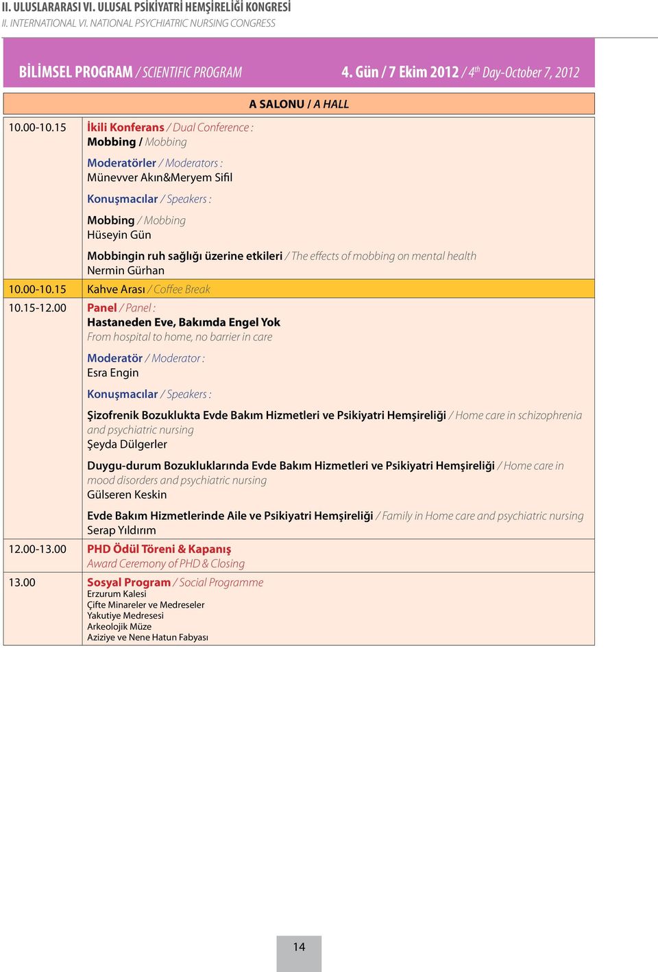 15 İkili Konferans / Dual Conference : Mobbing / Mobbing Moderatörler / Moderators : Münevver Akın&Meryem Sifil Konuşmacılar / Speakers : Mobbing / Mobbing Hüseyin Gün Mobbingin ruh sağlığı üzerine