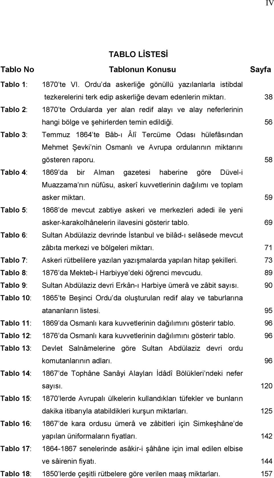 56 Tablo 3: Temmuz 1864 te Bâb-ı Âlî Tercüme Odası hülefâsından Mehmet Şevki nin Osmanlı ve Avrupa ordularının miktarını gösteren raporu.