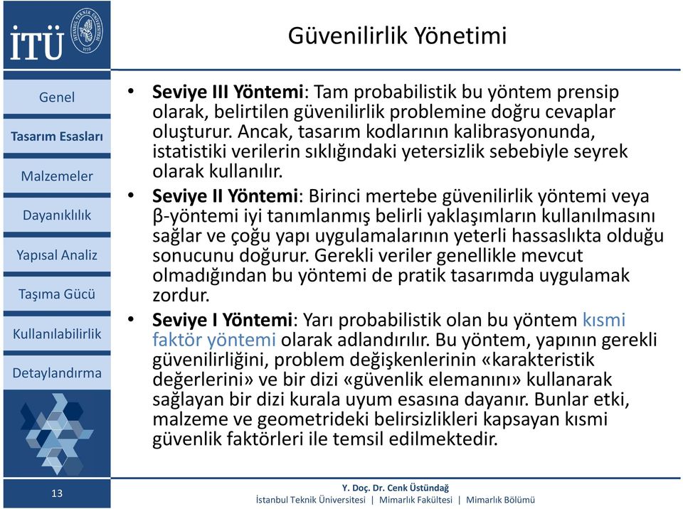 Seviye II Yöntemi: Birinci mertebe güvenilirlik yöntemi veya β yöntemi iyi tanımlanmış belirli yaklaşımların kullanılmasını sağlar ve çoğu yapı uygulamalarının yeterli hassaslıkta olduğu sonucunu