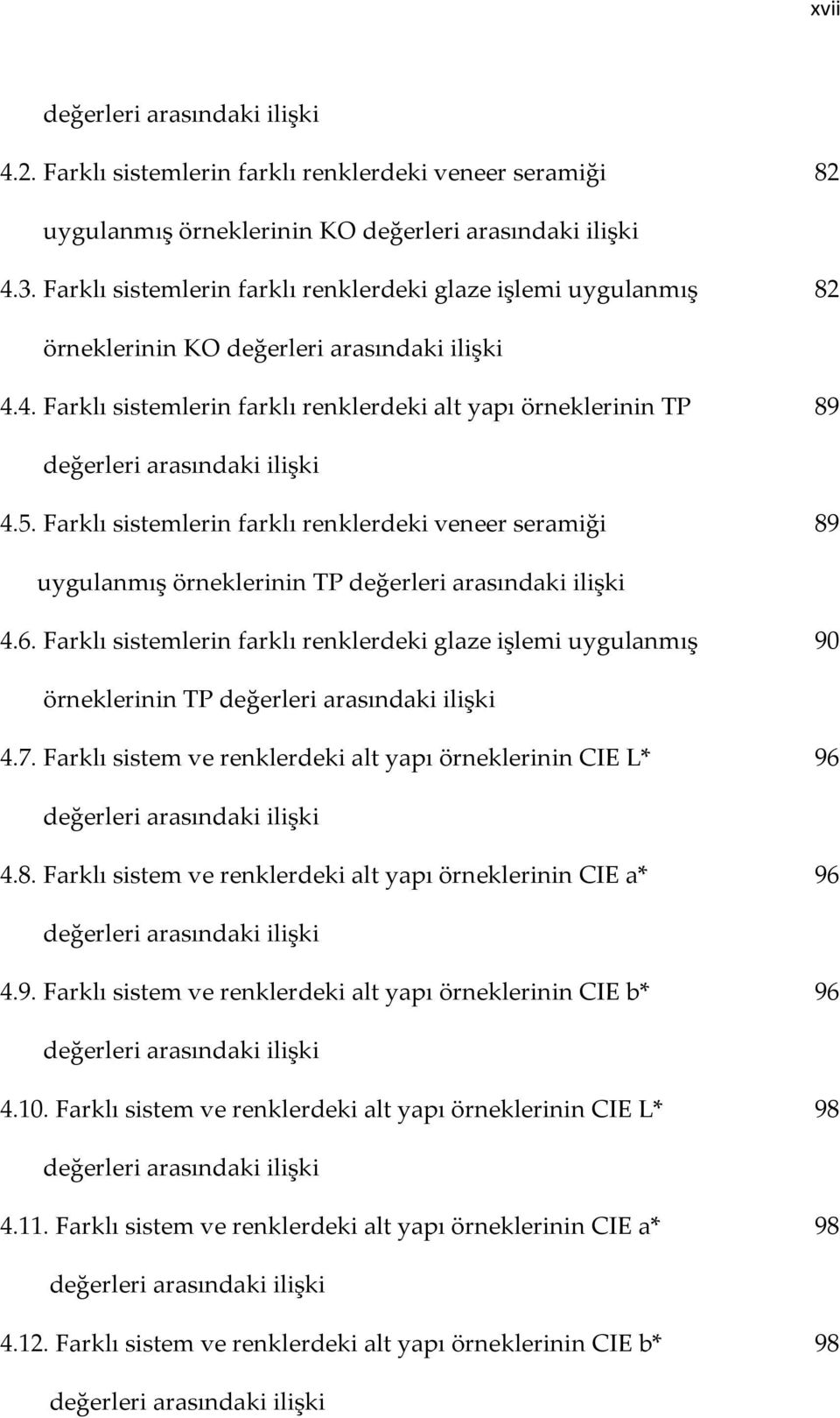 4. Farklı sistemlerin farklı renklerdeki alt yapı örneklerinin TP 89 değerleri arasındaki ilişki 4.5.