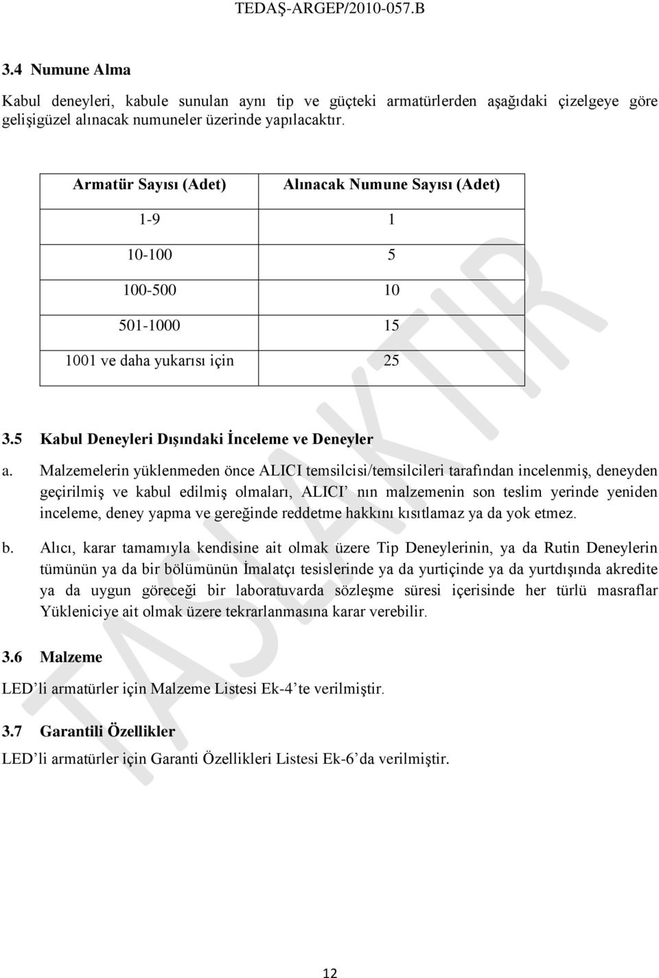 Malzemelerin yüklenmeden önce ALICI temsilcisi/temsilcileri tarafından incelenmiş, deneyden geçirilmiş ve kabul edilmiş olmaları, ALICI nın malzemenin son teslim yerinde yeniden inceleme, deney yapma