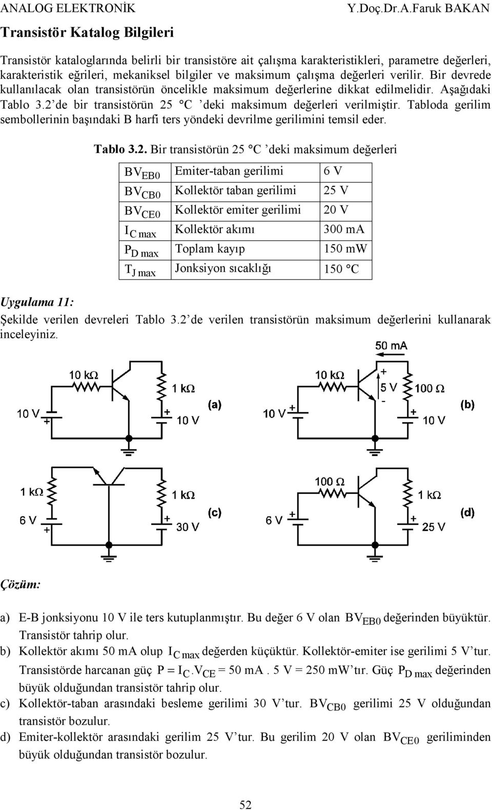 Tabloda gerilim sembollerinin başındaki harfi ters yöndeki devrilme gerilimini temsil eder. Tablo 3.2.