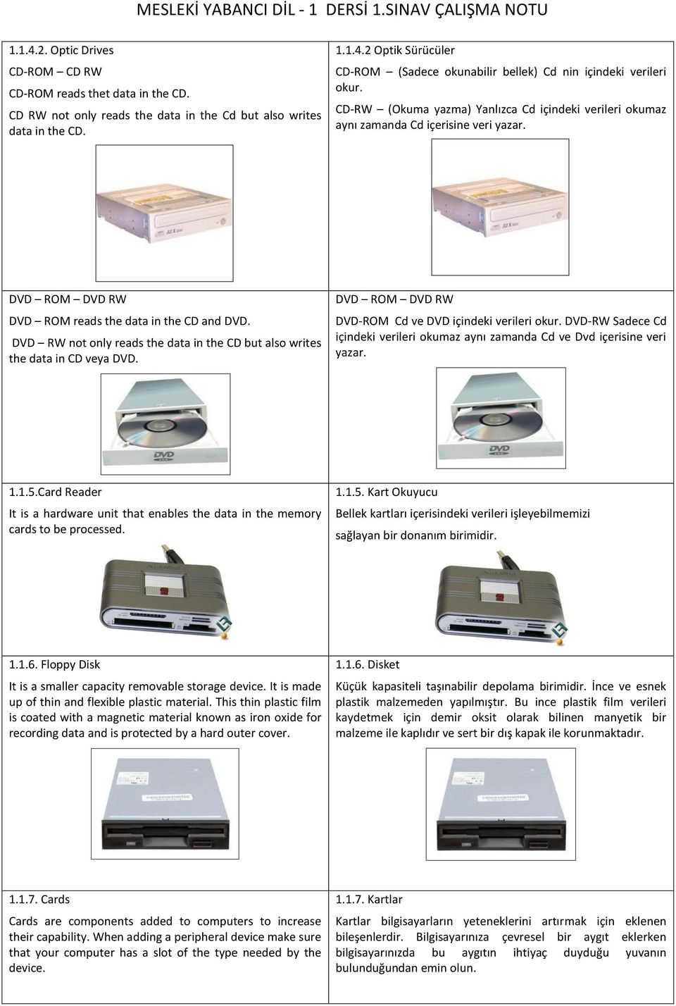 DVD RW not only reads the data in the CD but also writes the data in CD veya DVD. DVD ROM DVD RW DVD-ROM Cd ve DVD içindeki verileri okur.