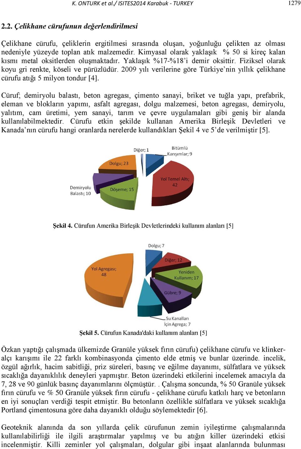 2009 yılı verilerine göre Türkiye nin yıllık çelikhane cürufu atığı 5 milyon tondur [4].