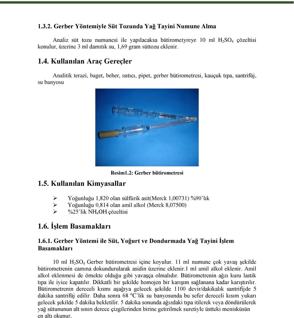 çözeltisi konulur, üzerine 3 ml damıtık su, 1,69 gram süttozu eklenir. 1.4.